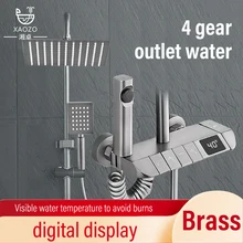 Bathroom Household Black/Grey Intelligent Digital Display Hot and Cold Key Piano Style Faucet Shower Shower Set Booster
