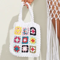 rope crochet womens handbags designer flower woven shoulder bags for women 2022 bohemian knitting tote small hollow purses chic