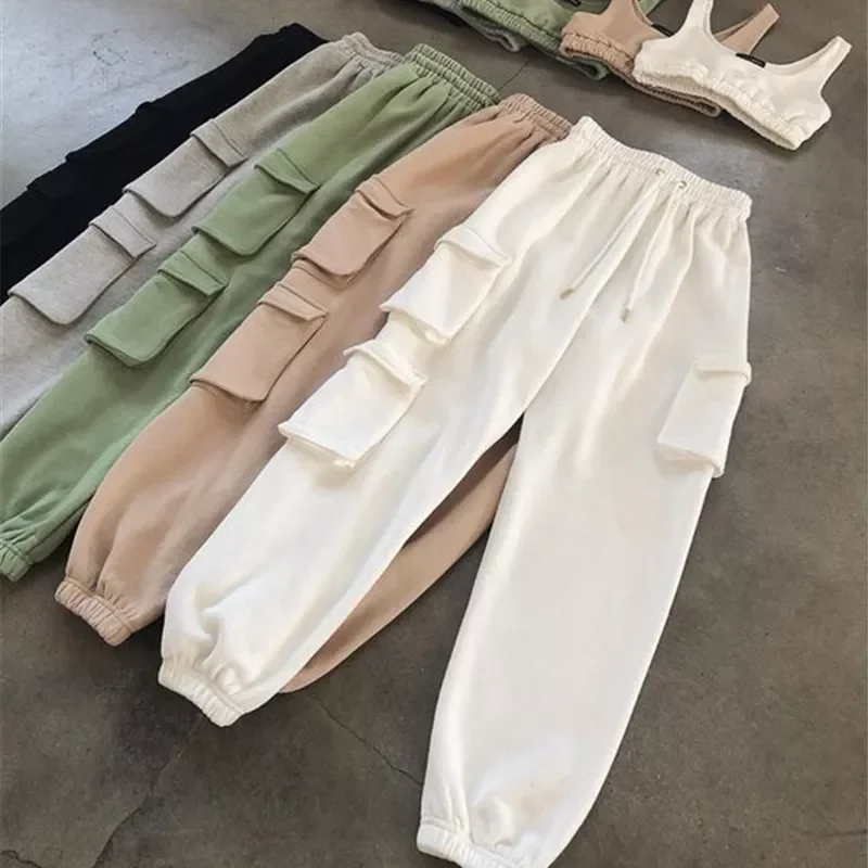 

Multi-pocket Sweatpants, Women Casual High Elastic Waist Drawstring Loose Jogger Pants, Plus Size Harajuku Trousers