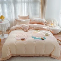 washed cotton duvet cover set 4pcs ultra soft cute bedding set for kids adults down comforter quilt cover bed sheet pillowcases