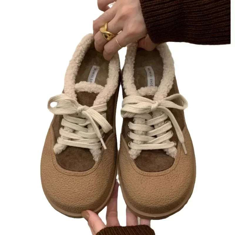 Женские плюшевые повседневные кроссовки нескользящая теплая хлопковая обувь на