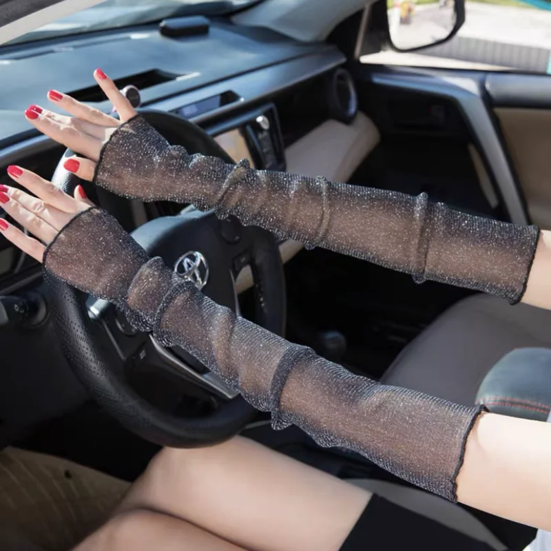 

Women Sunscreen Ice Sleeves Summer Long Sleeves Cycling Lace Half Finger Gloves Anti-UV Thin Section Breathable Elastic Sleeves