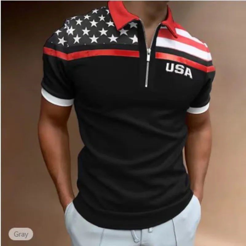 

Мужская рубашка-поло в полоску, с коротким рукавом, на пуговицах