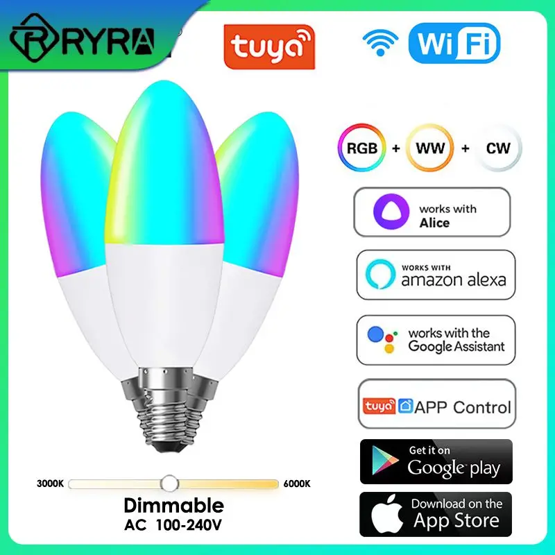 

Rgbcw E14 Light Bulb Timer Candelabra Lamp Dimmable Tuya Smart Lamp Tuya Wifi With Alexa Google Home Alice Voice Control Tuya 5w