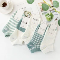 socks womens cotton socks early spring new and fresh all match shallow toe socks green stripe check college style womens boat
