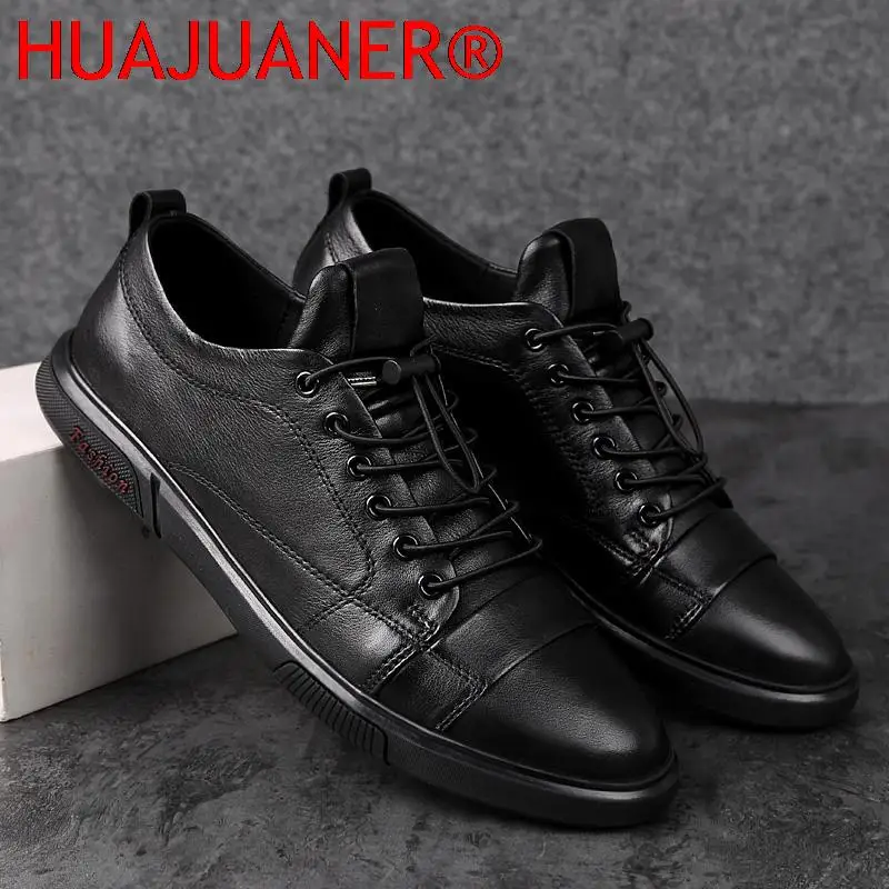 

Classic White Sneakers Men Casual Leather Shoes Male Lace-Up Genuine Leather Flats Fashion Korean Simple Footwear Size 47
