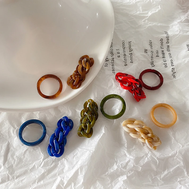 

2 PCS Resin Rings For Women Personality Simple Chains Rings Korean Style Sweet Finger Ring Geometric Jewelry Girls Ring Gift