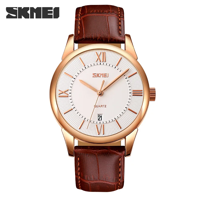 

Official Brand SKMEI Quart Watch Luxury Leather Men's Wristwatches Business Casual Watches Man Calendar Men Watch For Gift
