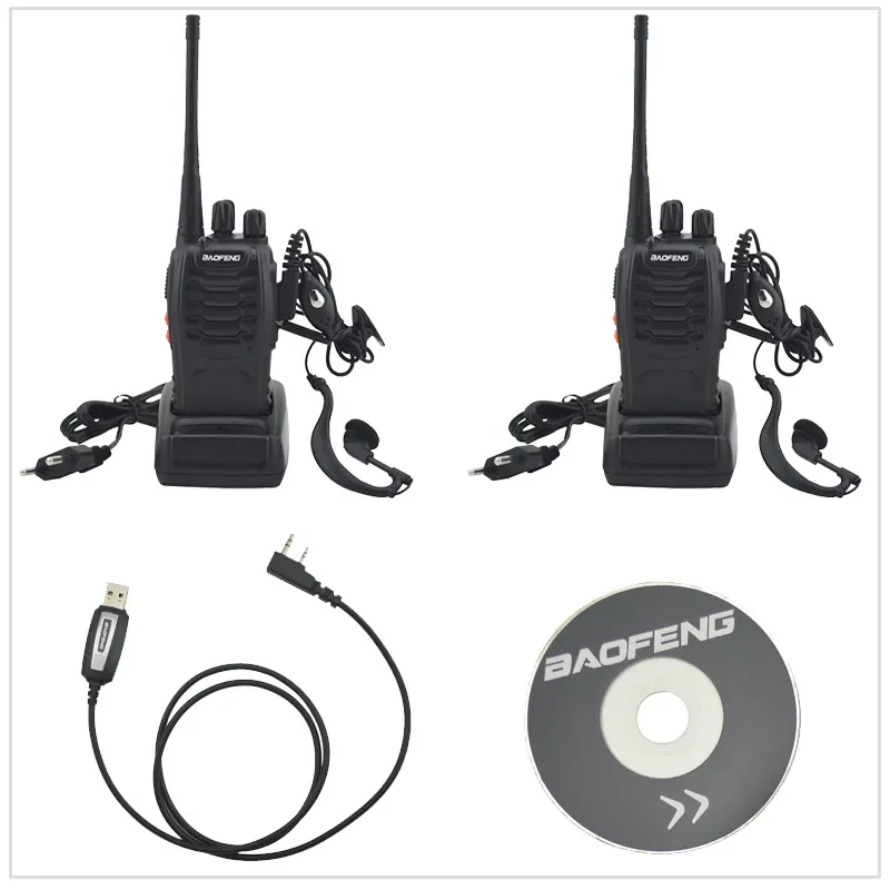 

2pcs/Lot Baofeng Walkie Talkie BF-888S UHF 400-470MHz 16CH Portable Two-way Radio with Earpiece & USB Programming Cable