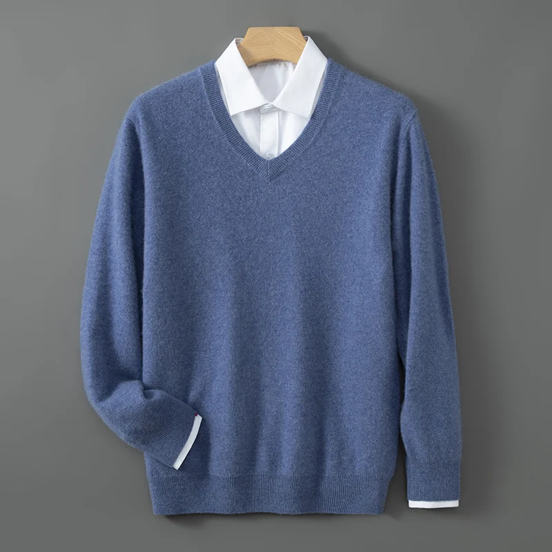 Мужской повседневный свитер вязаный джемпер из 35% кашемира с v-образным вырезом