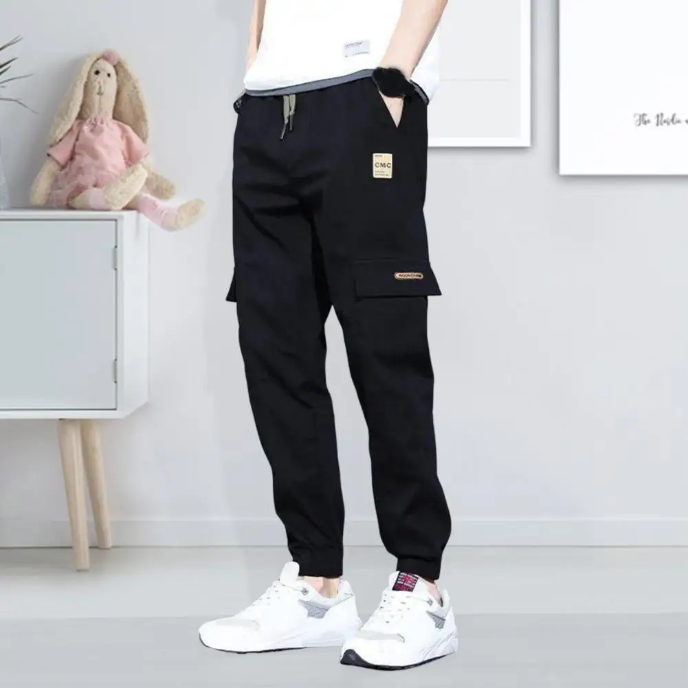 

Overalls Wild with Pocket Solid Color Thermal Minimalist Everyday Wear Polyester Men Full Length Casual Pants for Jogging