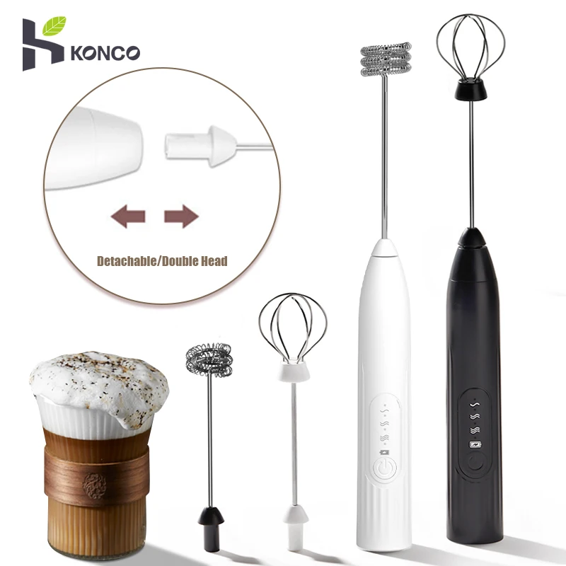 

Electric Milk Frother USB Rechargeable Handheld Foam Maker Double Whisk Drink Mixer High Speed Coffee Frothing Wand Kitchen Tool