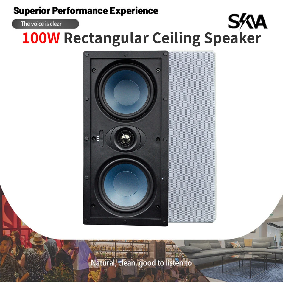 

100W Rectangular Coaxial Ceiling Speaker Passive Recessed Sound Loudspeaker Audio System for Theater Apartment Hotel Living Room