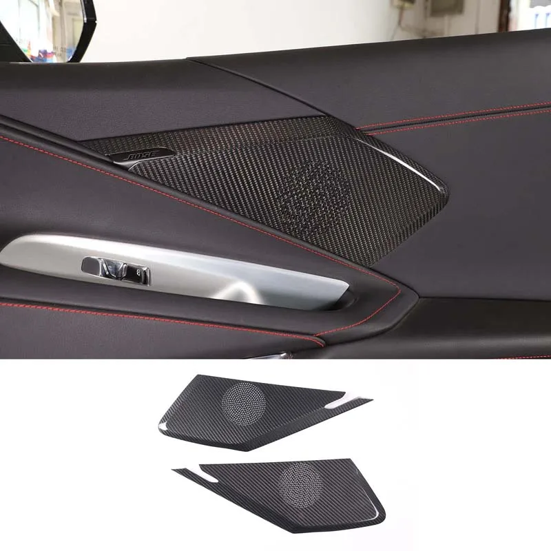 

For Chevrolet Corvette C8 2020-2023 Real Carbon Fiber Car Door Big Horn Mesh Cover Sticker Car Decoration Accessories