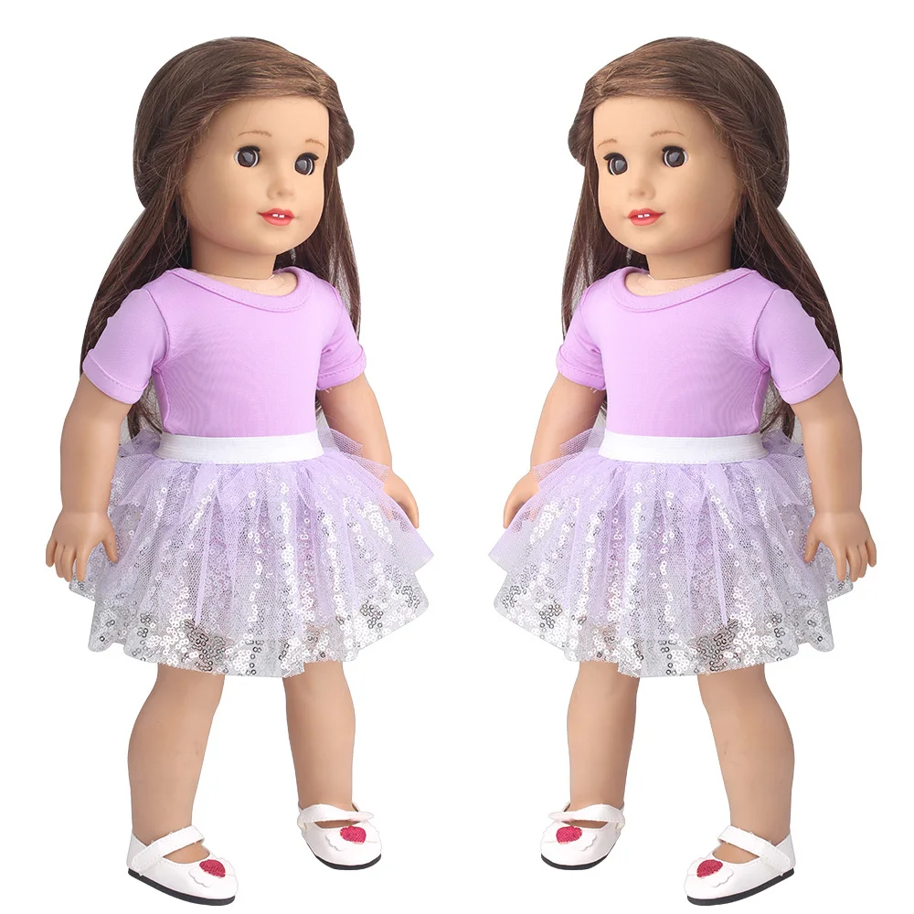 

18 Inch American Doll Girls Skirt Sportswear Style Red Purple Princess Dress Costume Born Baby Toys Accessories 43 Cm Baby Dolls