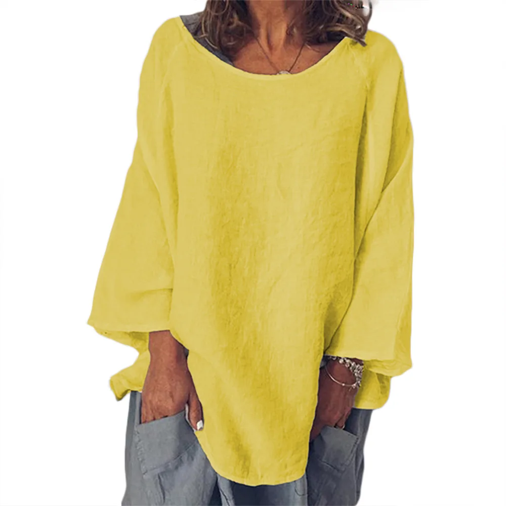 

Spring and autumn women's cotton and linen solid color loose long-sleeved T-shirt GRAY22