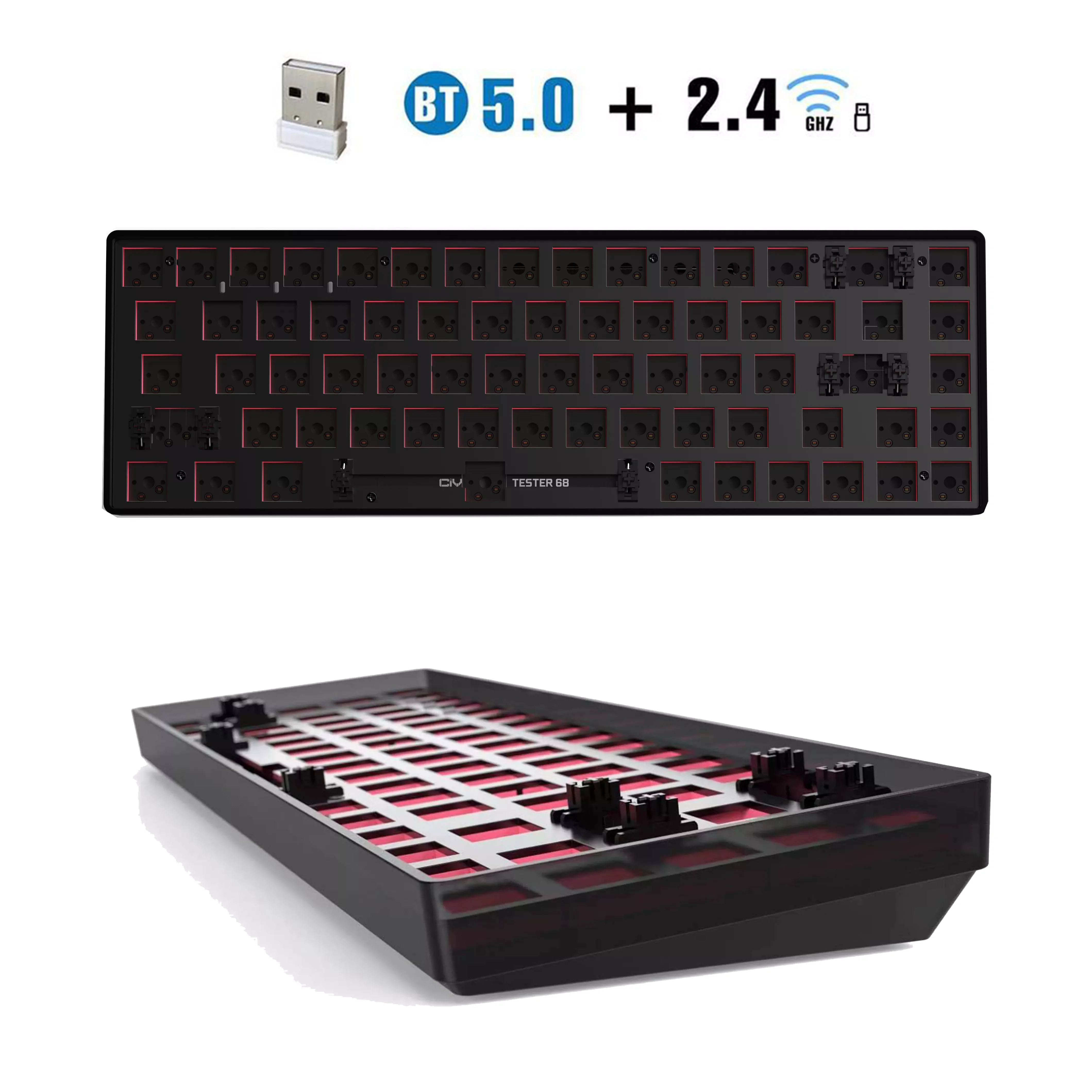 

NEW2023 TESTER68 customized Mechanical keyboard kit hot-swappable shaft base axis 2.4G Bluetooth wireless keyboar switch