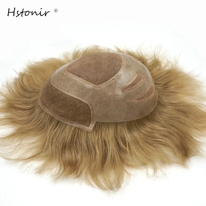 Hstonir Natural Wig For Men Human Hair Replacement System Prosthetic Male Toupee System Unit Indian Remy Hair H010