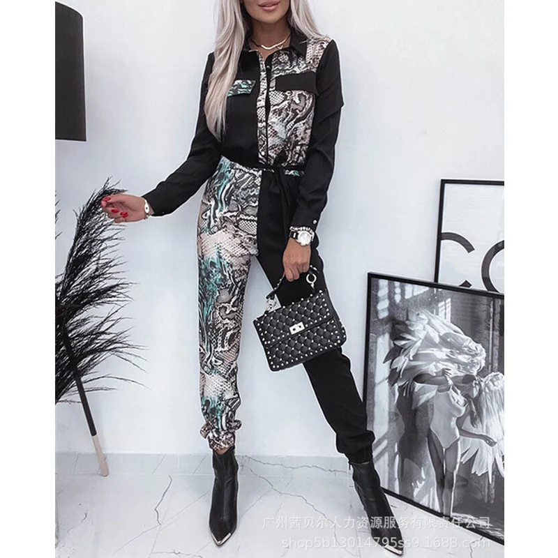 

Mandylandy Women Elegant Y2K Jumpsuit Fashion Sporty Lady Snake Print High Waist Corset Romper Trousers Overalls Streetwear