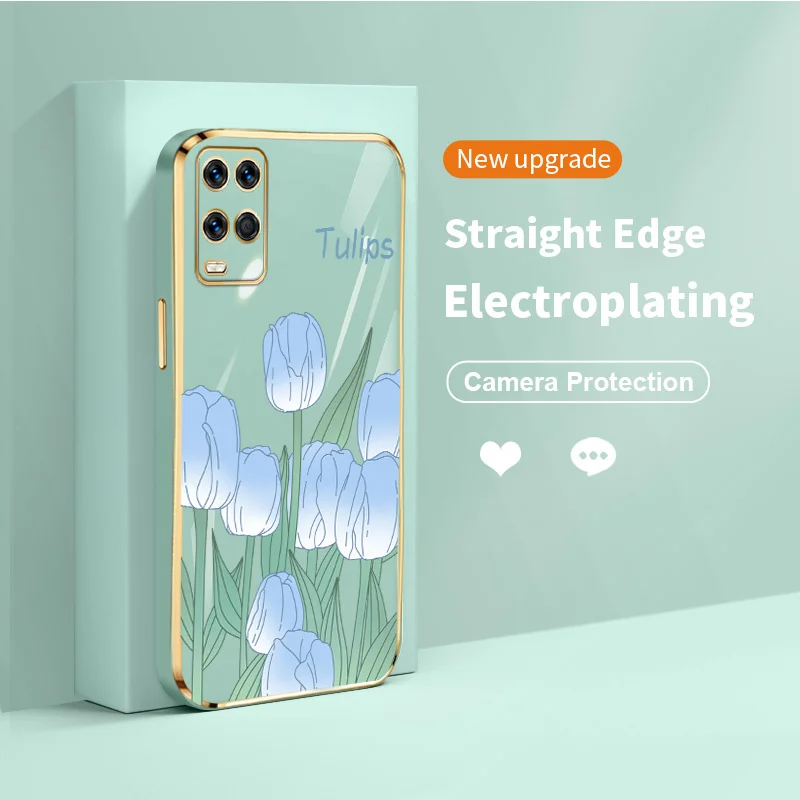 

Ultra Thin Plating Cover Case for OPPO A54 A55 A53 A72 A73 A74 A76 A83 A92 A92S F19 Reno6 Lite Reno4 Z 5G Tulip Bush Phone Case