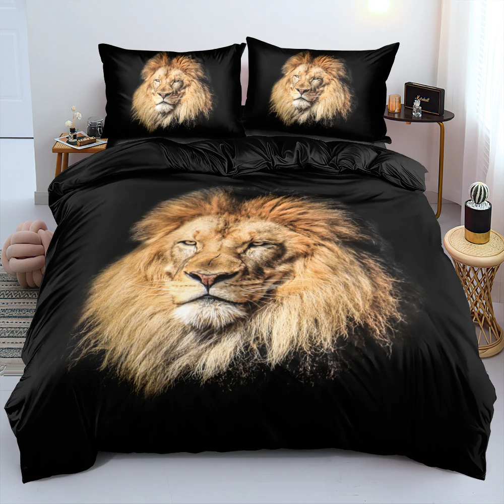 

Duvet Cover Sets Lion Double,Twin,Single Digital Printing Comforter Covers 3pcs Bed Linen Bedding Set Cream 220x240 260x220cm