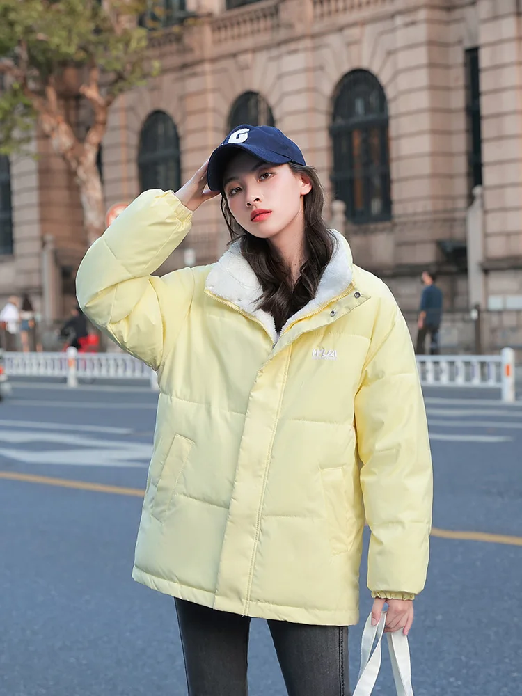 Womens Khaki Reversible Down Jackets Winter Baggy Comfortable Coat Thickening Warm Female Puffer Cotton Padded Jacket Outwear