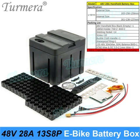 Чехол для аккумулятора Turmera 48 В для электронного велосипеда 13S 30A 50A Balance BMS с держателем 13S8P 18650, разъем постоянного тока XT60, никель для сварки для использования в упаковке своими руками