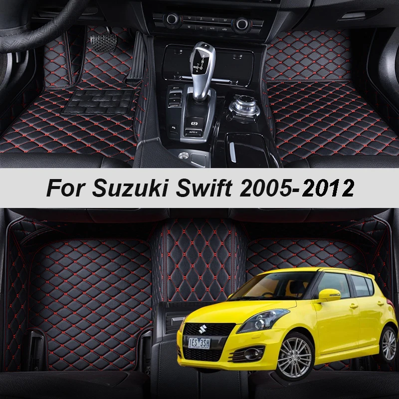 Leather Car Floor Mats For Suzuki Swift 2005 2006 2007 2008 2009 2012 Interior Details Auto Carpets Rugs Foot Pads Accessories
