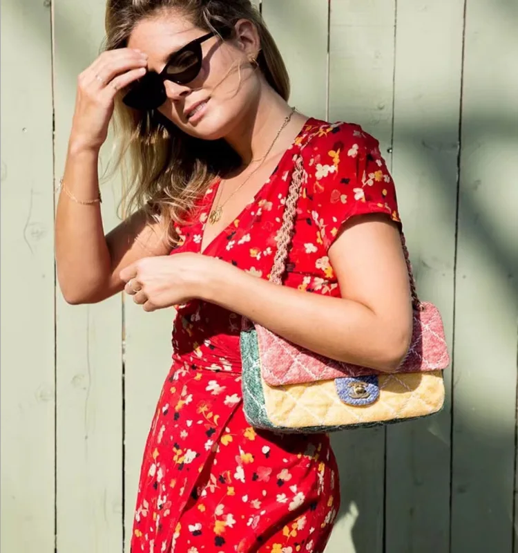 

New women's print floral puffy sleeves first wrap V-neck dress commuting