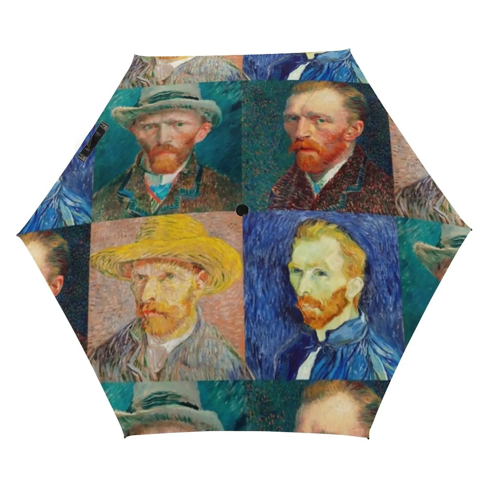 

Van Gogh 5 Fold 6 Ribs Umbrella Self-Portrait Collage UV Protection Pocket Umbrella Black Coat Umbrellas for Men Women