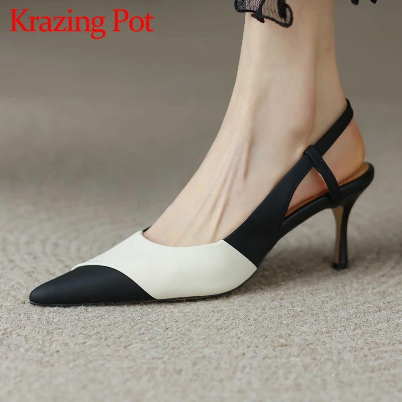

Krazing pot 2022 spring new full grain leather pointed toe high heels mixed colors young lady daily wear basic women pumps L22