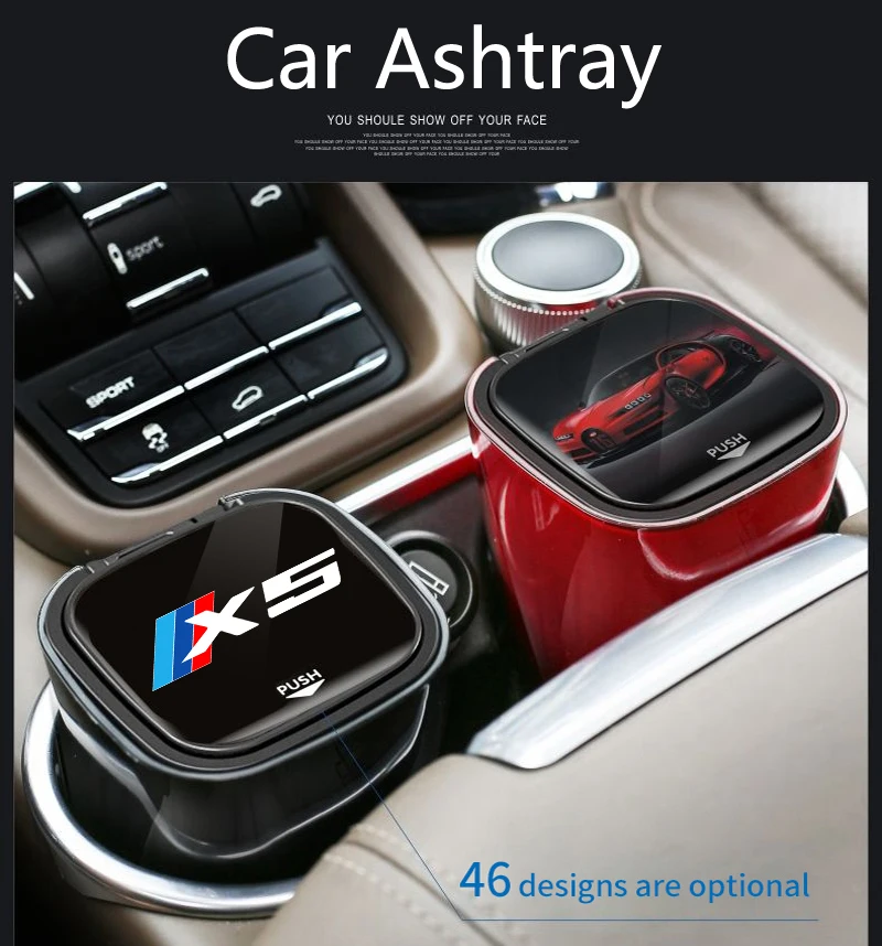 4S High-end Car Ashtray LED Ligh Alloy Ash Tray Portable Ashtray with logo For Bmw X1 X2 X3 X4 X5 X6 X7 X8 Car Accessories