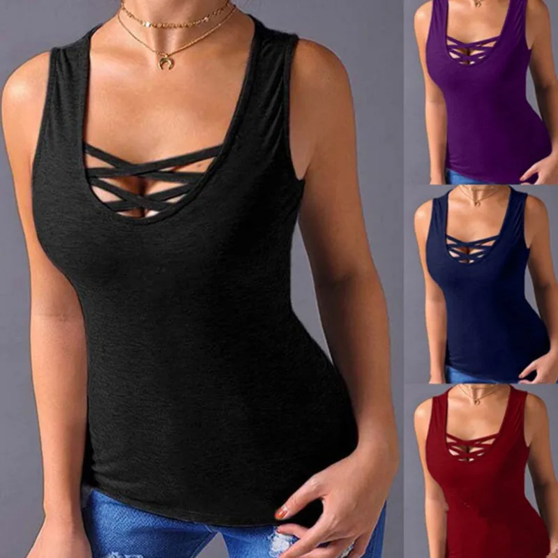 

Sexy Tshirts Women Cross Bare Chest And Sleeveless T-shirt Summer Tops Tee Shirts For Women Night Club Wear Female T Shirt