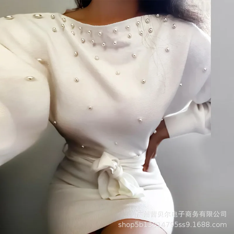 

Женское платье весна-осень, однотонное облегающее платье, женское платье с рукавом летучая мышь, круглым вырезом и вышивкой, облегающее пла...