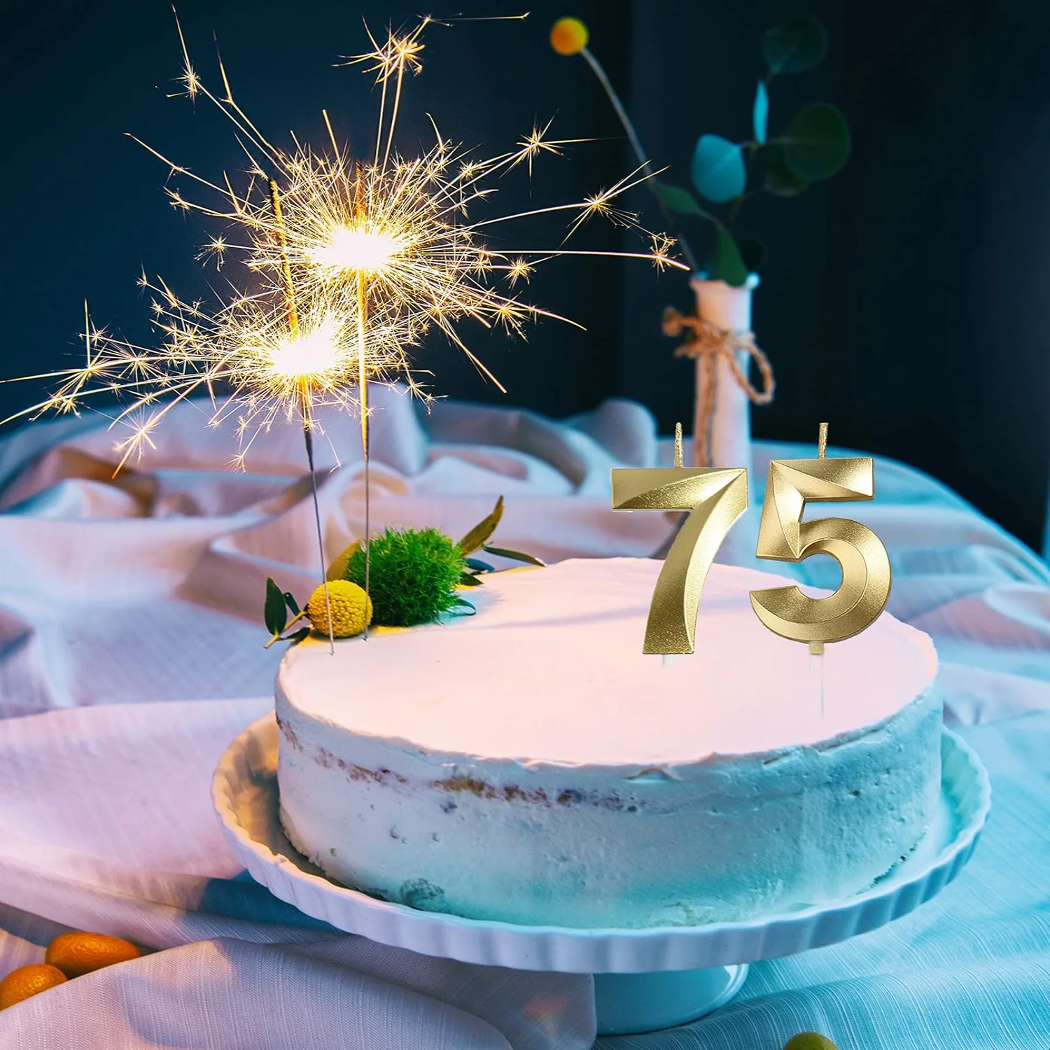 Золотые свечи на день рождения 75 и 57 золотые цифры украшения для торта