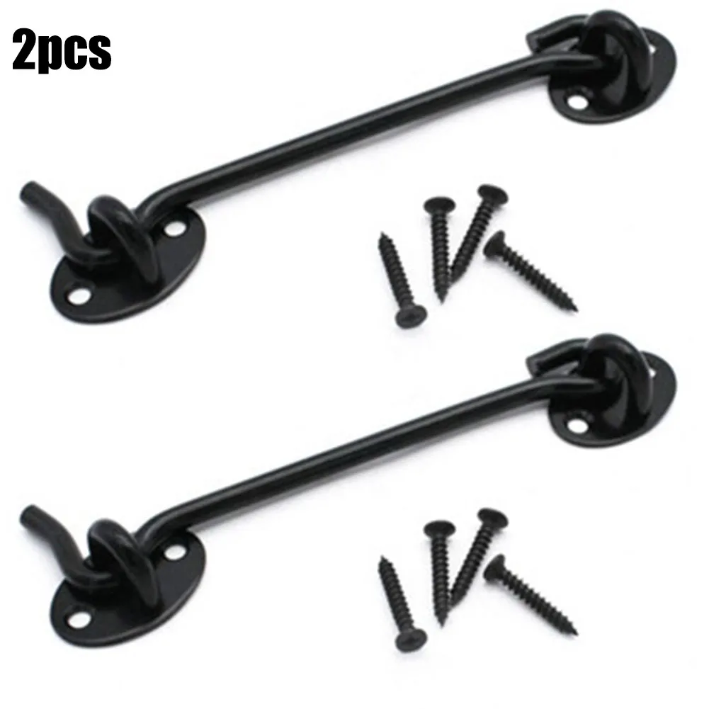 

2pcs 4 Inch Window Hook Lock Stainless Steel Black Hanging Hook For Lock Garden Door Cottage Door Baby Safety Home Accessory