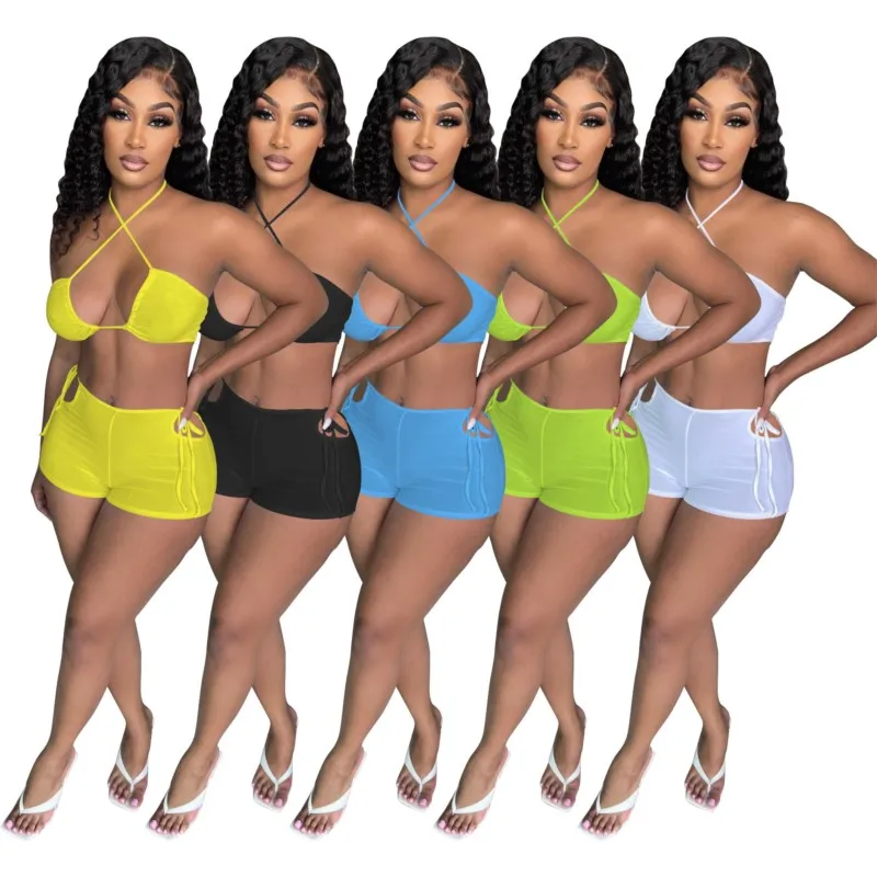 

Solid Cover Swimsuit Women Beach Dress Summer 2023 Bikini Up Sexy Leisure Pure Color Two Piece Spot Polyester Outings For