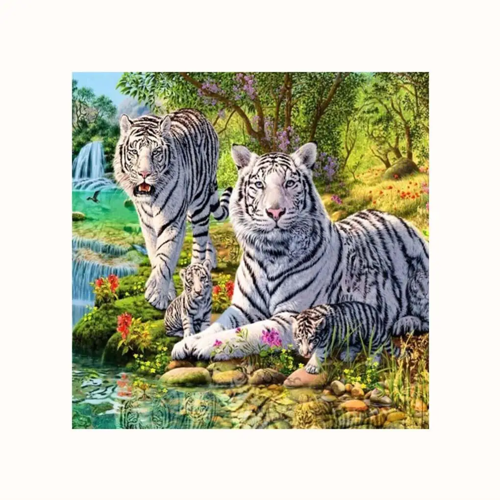 

Diamond painting 5D DIY White Tiger Crystal Painting Animal Rhinestone Embroidery Scenery Needlework Picture Family Cross Stitch