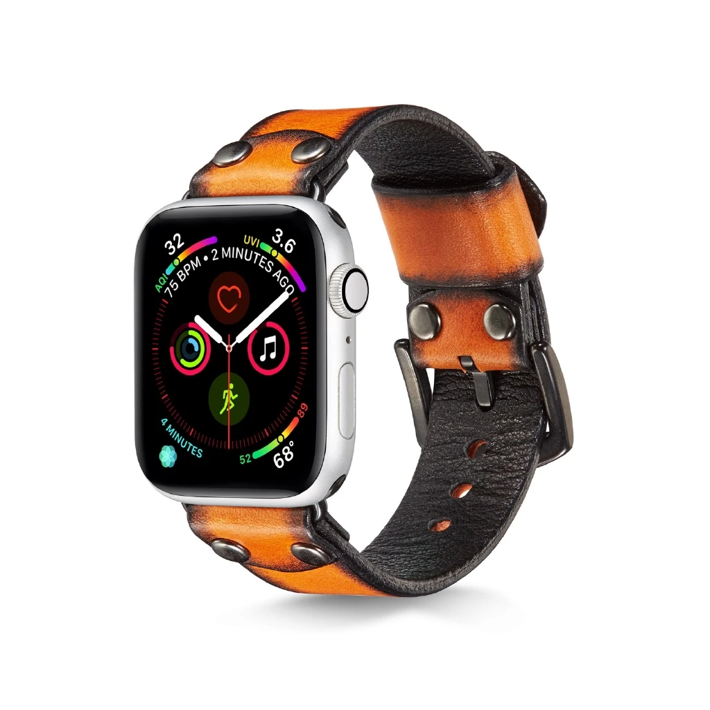 

For Apple watch Series 5/6/se/4/3/2/1 Punk Style Genuine Leather Watch Band for iWatch 38mm 40mm 42mm 44mm Strap