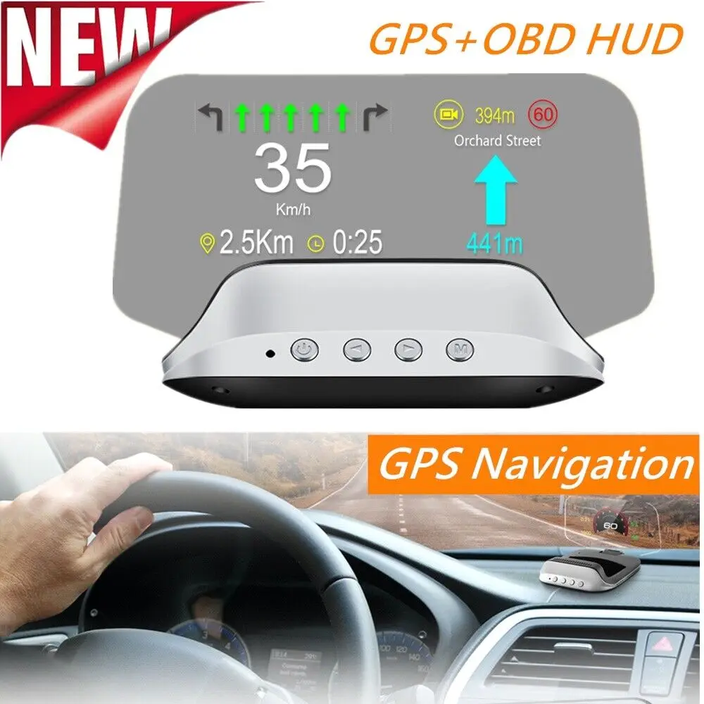 

New OBD2 Car HUD Head Up Display Projector GPS Navigation Speedometer HD Display Brake Test Clear Fault Over Speed Alarm