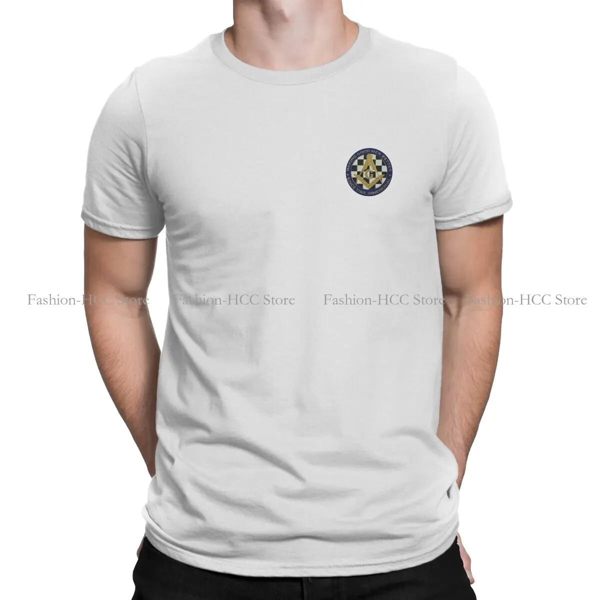 

Дизайнерские новейшие футболки из полиэстера, мужские топы с графическим рисунком и золотым квадратным компасом Freemason, футболка с круглым вырезом