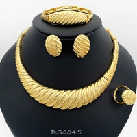 hot selling new italian gold plated jewelry sets large style necklace earrings luxury wedding dinner jewelry set