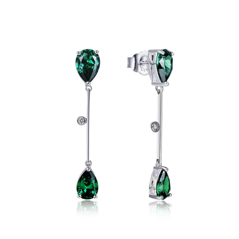 

Luxury S925 Sterling Silver Unique Green Zircon Stud Earrings for Women Artificial Emerald Gem Eardrop Jewelry Gift for Girl