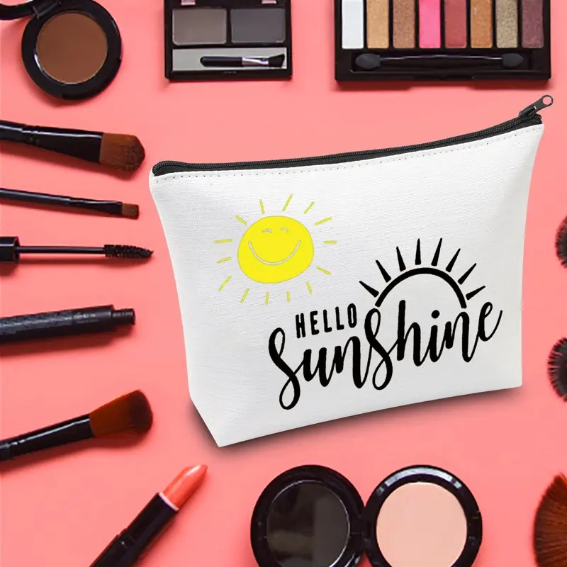 Loverly Cute Summer Sunshine Print Graphic Makeup Zipper Pouch Bag For Women Girls, Perfect Gift For Sunshine Cosmetic Lovers.