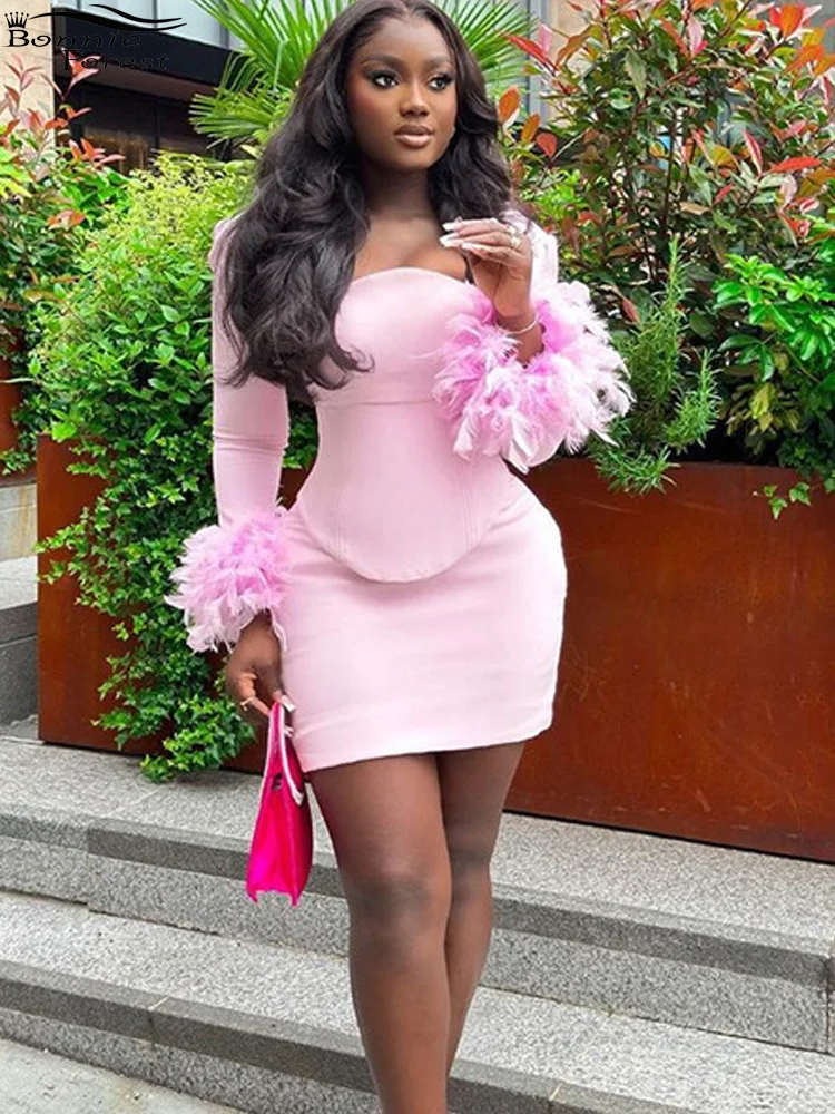 Женский укороченный топ с перьями в стиле пэчворк Bonnie Forest и комплект тон юбки