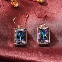 new trendy gold plated square crystal drop earrings for women shine rainbow cz stone inlay fashion jewelry wedding party gift