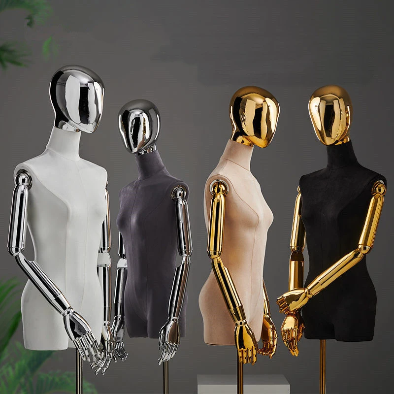 New Arrival Fabric Cover Female Half-body Mannequin Body with Metal Base for Wedding Clothing Display Dress Form enlarge