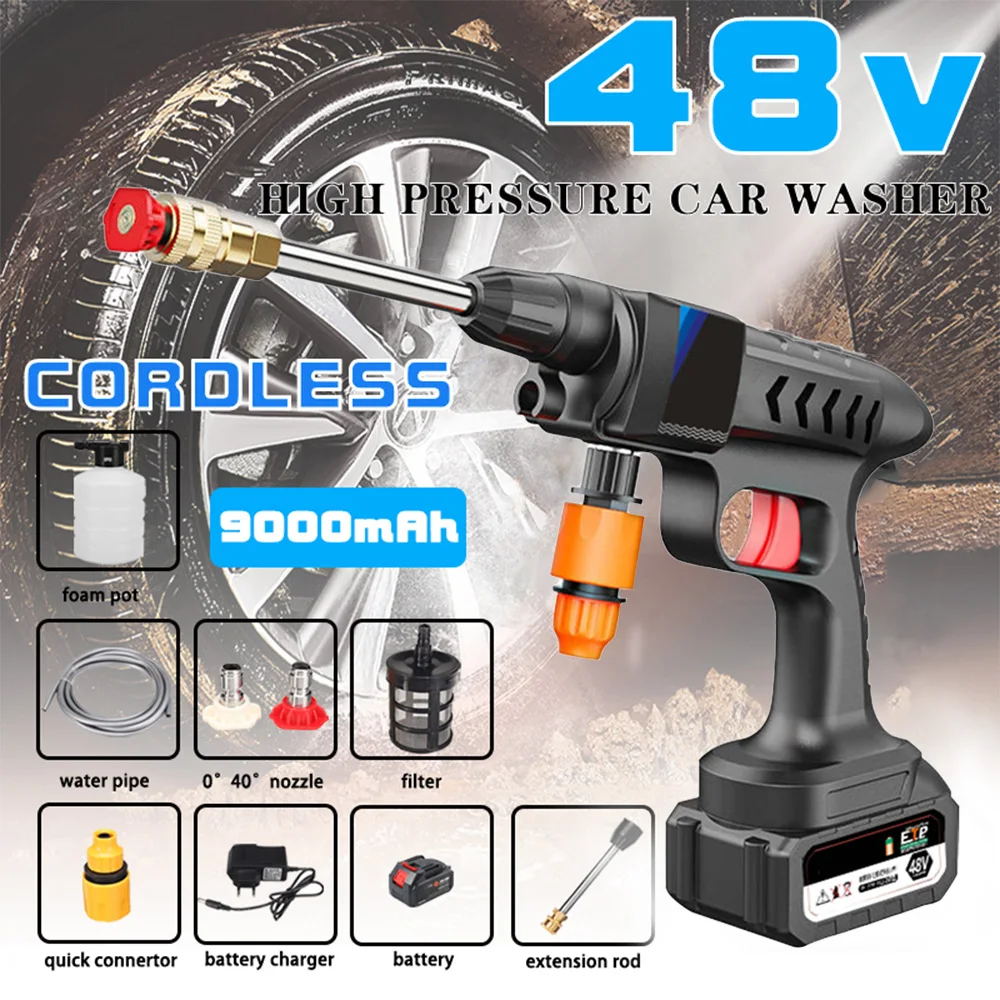 

48V Car Washer Wireless High Pressure 100Bar Sprayer Foam Generator Water Gun Spray Cleaner Auto Washing Machine