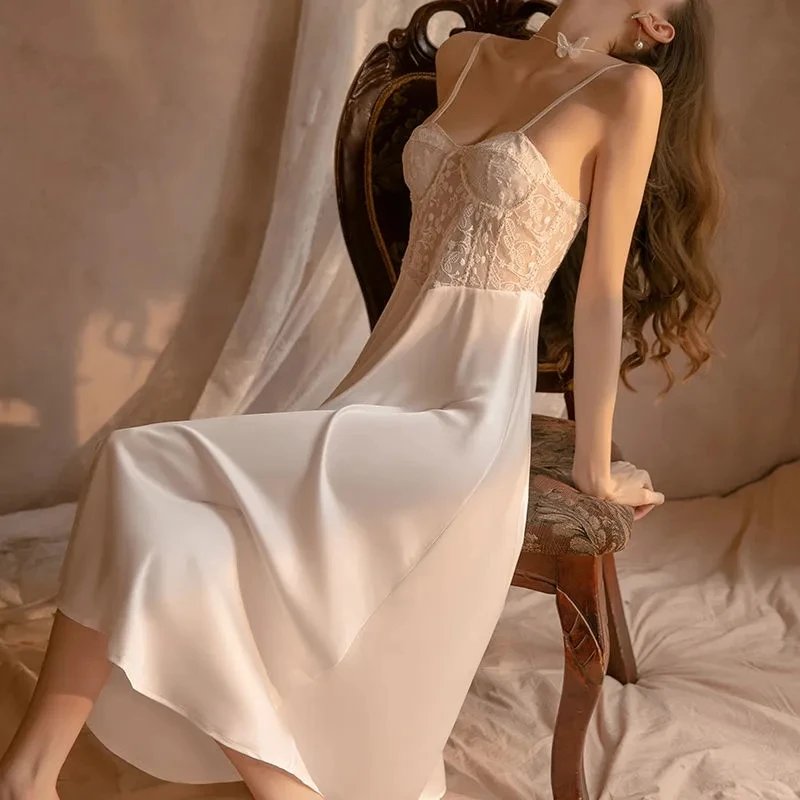 Summer Dresses Woman 2022 Sexy Lingerie Pajamas Women'S High-End Pure Desire Long Skirt Lace Suspender Nightdress Sexy Home Wear