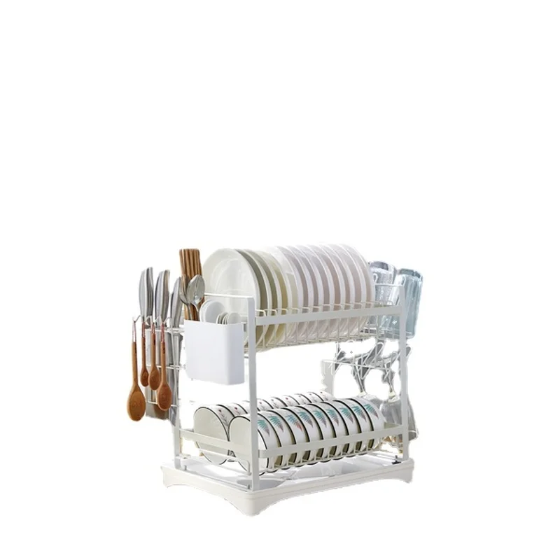 

2-Tier Cutlery Rack with Cutlery Rack, Drain Board, Cutting Board Rack and Cutlery Drainer for Kitchen Countertops, White